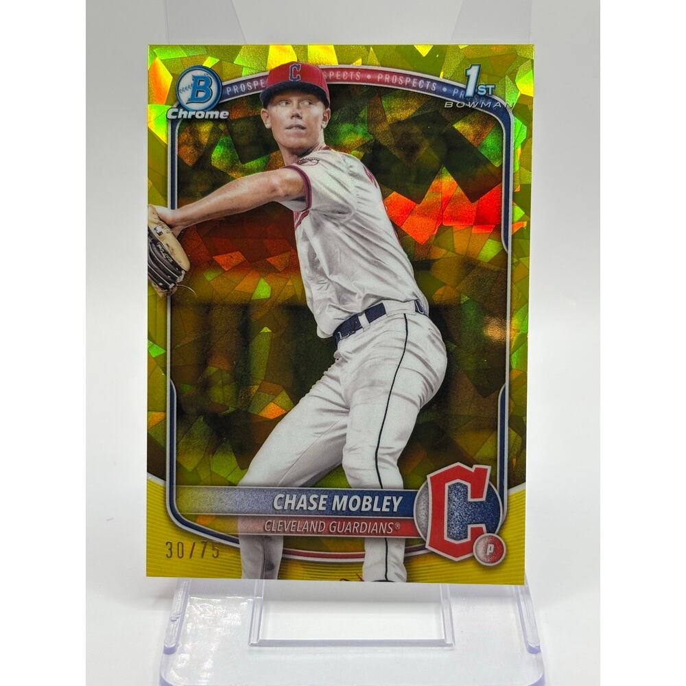 2025 Bowman Chrome Sapphire Chase Mobley 1st Yellow Refractor 30/75 SP Guardians